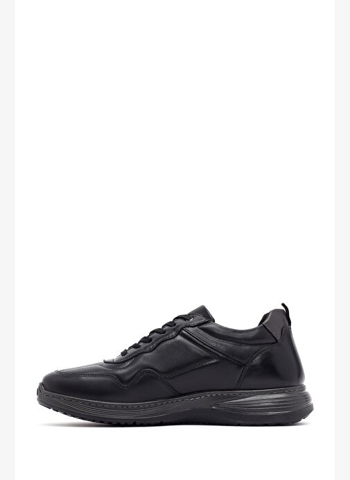Erkek Siyah Bağcıklı Deri Casual Sneaker 25WFD675818 - Görsel 3