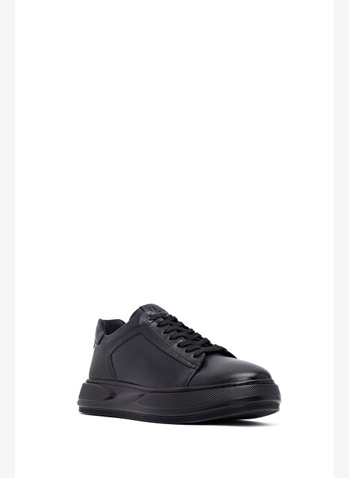 Erkek Siyah Bağcıklı Kalın Tabanlı Deri Sneaker 25WFD676118 - Görsel 7
