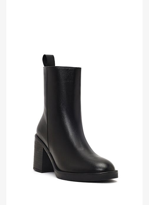 Kadın Siyah Fermuarlı Kalın Topuklu Deri Bot 25WFD203018 - Görsel 9