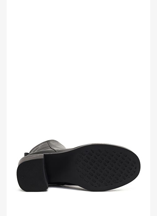 Kadın Siyah Fermuarlı Kalın Topuklu Deri Bot 25WFD203018 - Görsel 7