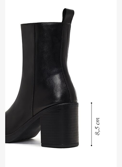 Kadın Siyah Fermuarlı Kalın Topuklu Deri Bot 25WFD203018 - Görsel 3