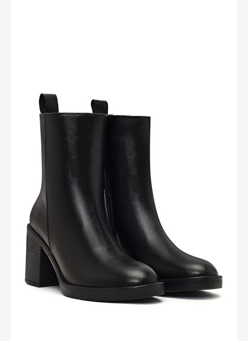 Kadın Siyah Fermuarlı Kalın Topuklu Deri Bot 25WFD203018 - Görsel 6