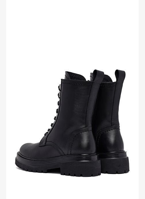 Kadın Siyah Fermuarlı Bağcıklı Kalın Tabanlı Deri Postal Bot 25WFD202118 - Görsel 7