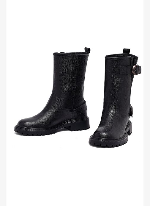 Kadın Siyah Deri Biker Bot 25WFD2024FT - Görsel 3