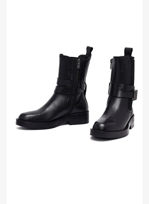 Kadın Siyah Fermuarlı Deri Bot 25WFD202518 - Görsel 4