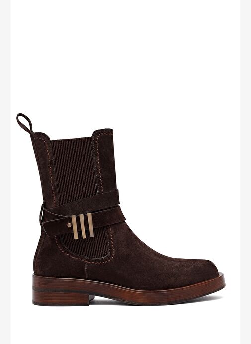 Kadın Kahverengi Fermuarlı Süet Deri Bot 25WFD202510 - Görsel 2