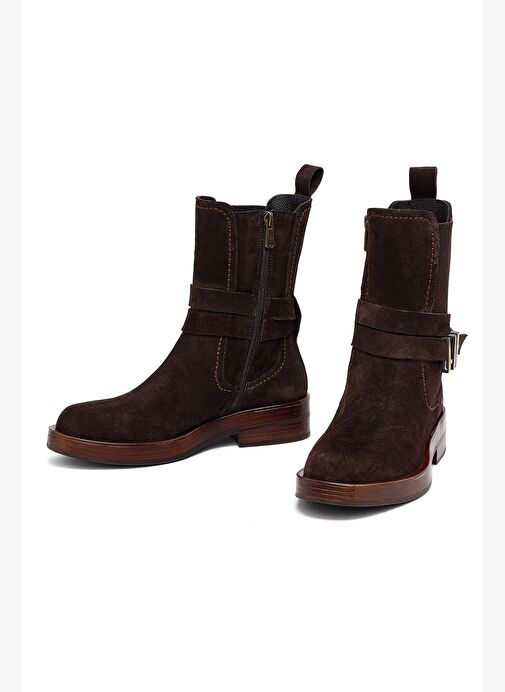 Kadın Kahverengi Fermuarlı Süet Deri Bot 25WFD202510 - Görsel 4