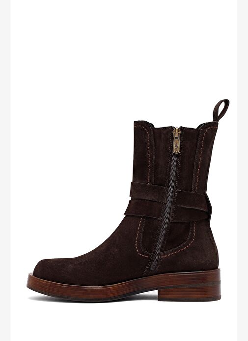 Kadın Kahverengi Fermuarlı Süet Deri Bot 25WFD202510 - Görsel 3