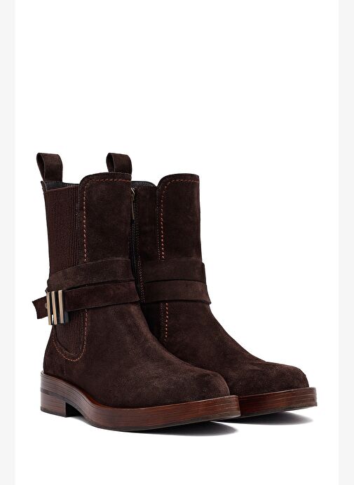 Kadın Kahverengi Fermuarlı Süet Deri Bot 25WFD202510 - Görsel 5