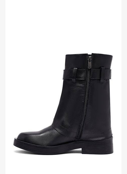 Kadın Siyah Tokalı Biker Deri Bot 25WFD202618 - Görsel 3