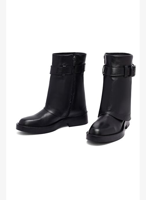 Kadın Siyah Tokalı Biker Deri Bot 25WFD202618 - Görsel 4