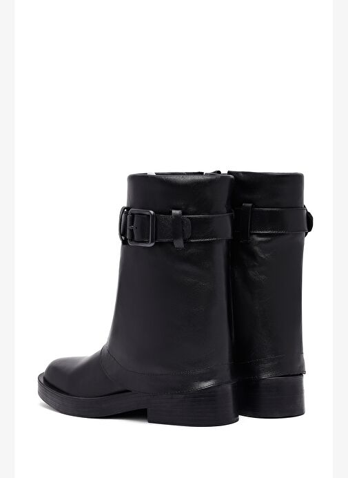 Kadın Siyah Tokalı Biker Deri Bot 25WFD202618 - Görsel 6