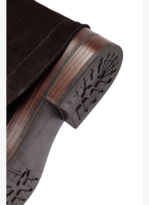 Kadın Kahverengi Fermuarlı Süet Deri Biker Bot 25WFD202610 - Görsel 9