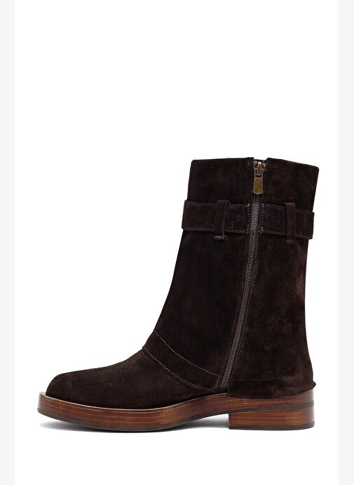 Kadın Kahverengi Fermuarlı Süet Deri Biker Bot 25WFD202610 - Görsel 3