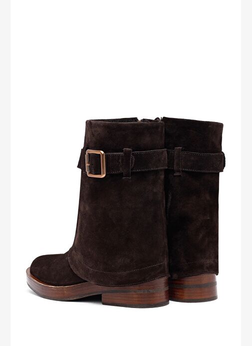 Kadın Kahverengi Fermuarlı Süet Deri Biker Bot 25WFD202610 - Görsel 7