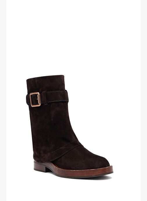 Kadın Kahverengi Fermuarlı Süet Deri Biker Bot 25WFD202610 - Görsel 8