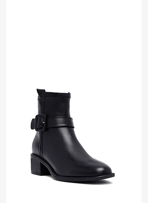 Kadın Siyah Fermuarlı Kısa Kalın Topuklu Deri Bot 25WFD202818 - Görsel 8