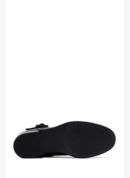 Kadın Siyah Fermuarlı Kısa Kalın Topuklu Deri Bot 25WFD202818 - Görsel 6