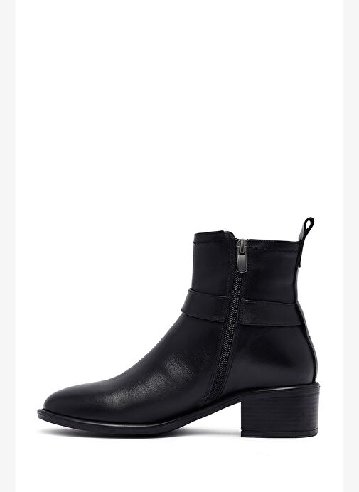 Kadın Siyah Fermuarlı Kısa Kalın Topuklu Deri Bot 25WFD202818 - Görsel 3
