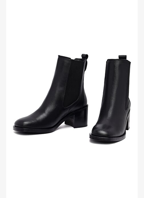 Kadın Siyah Kalın Topuklu Deri Chelsea Bot 25WFD202918 - Görsel 4