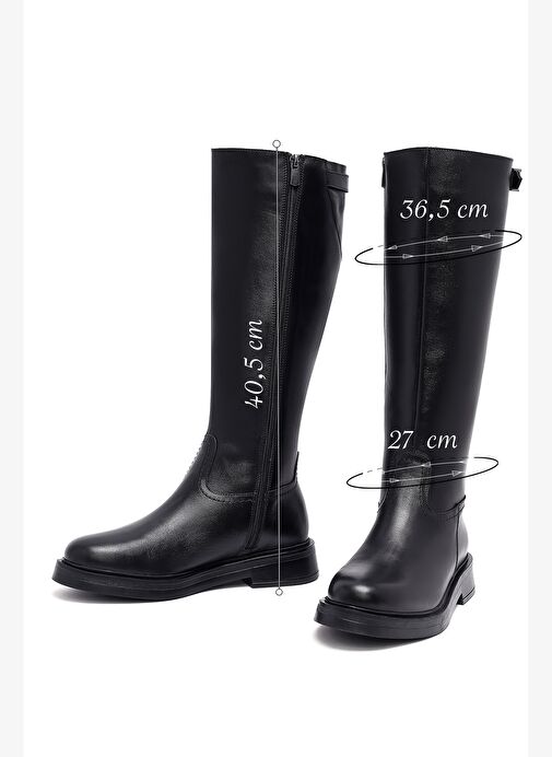 Kadın Siyah Fermuarlı Deri Çizme 25WFD203318 - Görsel 3