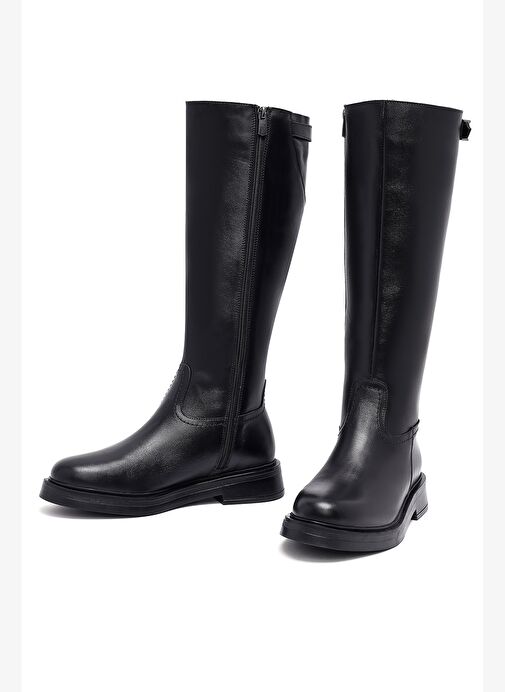 Kadın Siyah Fermuarlı Deri Çizme 25WFD203318 - Görsel 4