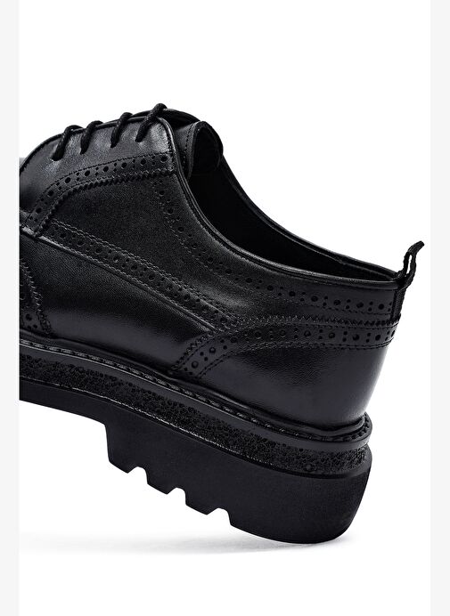 Erkek Siyah Bağcıklı Kalın Tabanlı Deri Casual Ayakkabı 25WFD760518 - Görsel 9