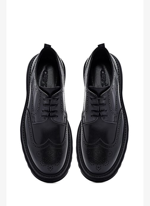 Erkek Siyah Bağcıklı Kalın Tabanlı Deri Casual Ayakkabı 25WFD760518 - Görsel 8