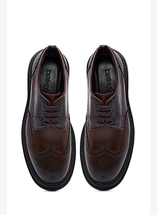 Erkek Kahverengi Bağcıklı Kalın Tabanlı Deri Casual Ayakkabı 25WFD760518 - Görsel 8