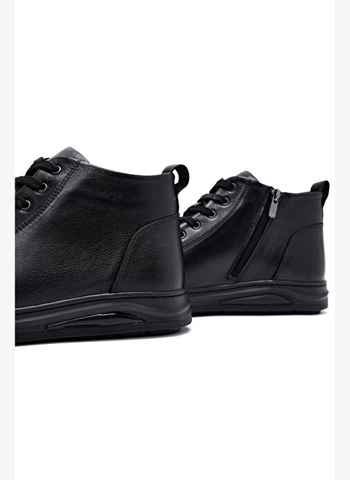 Erkek Siyah Fermuarlı Deri Spor Bot 25WFD760618 - Görsel 9