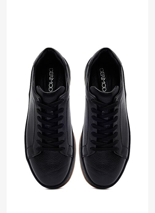 Erkek Siyah Bağcıklı Kalın Tabanlı Deri Sneaker 25WFD7602FT - Görsel 8