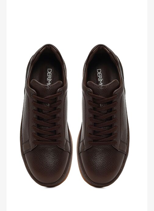 Erkek Kahverengi Bağcıklı Kalın Tabanlı Deri Sneaker 25WFD7602FT - Görsel 8