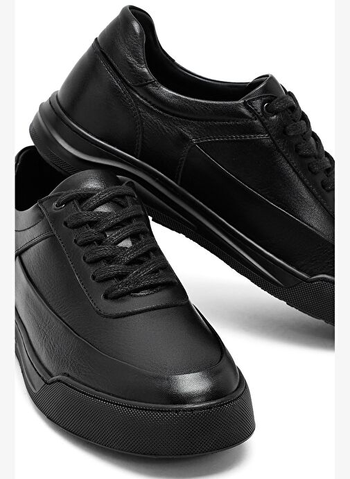 Erkek Siyah Bağcıklı Deri Sneaker 25WFD760718 - Görsel 9