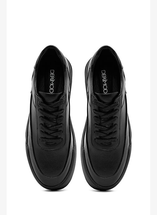 Erkek Siyah Bağcıklı Deri Sneaker 25WFD760718 - Görsel 8