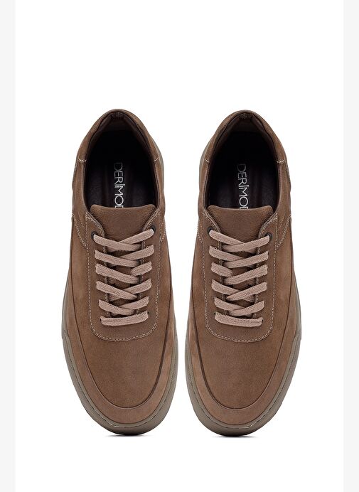 Erkek Bej Bağcıklı Nubuk Deri Sneaker 25WFD7607V3 - Görsel 8