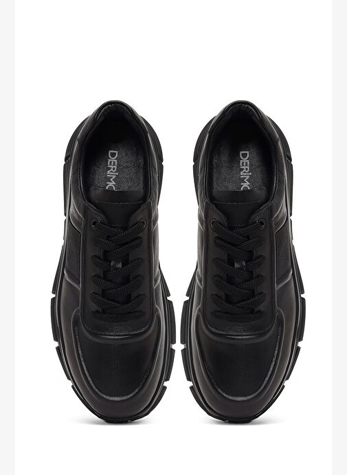 Erkek Siyah Bağcıklı Kalın Tabanlı Deri Sneaker 25WFD760918 - Görsel 8