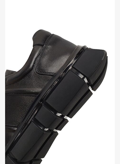 Erkek Siyah Bağcıklı Kalın Tabanlı Deri Sneaker 25WFD760918 - Görsel 9