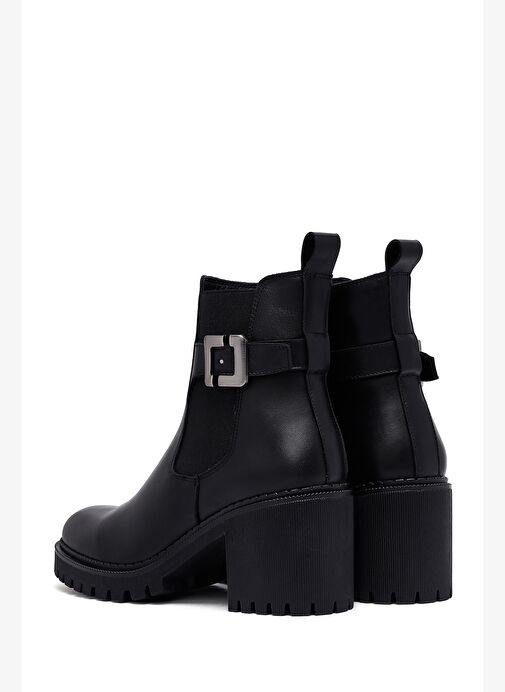 Kadın Siyah Fermuarlı Kalın Topuklu Deri Bot 25WFD203418 - Görsel 8