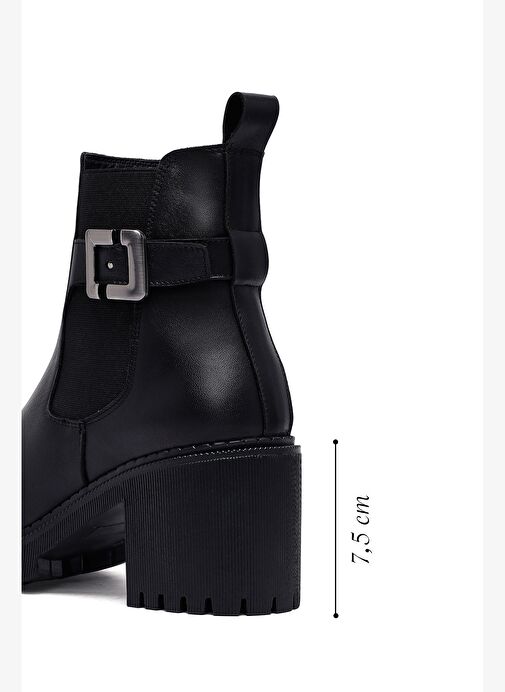 Kadın Siyah Fermuarlı Kalın Topuklu Deri Bot 25WFD203418 - Görsel 3