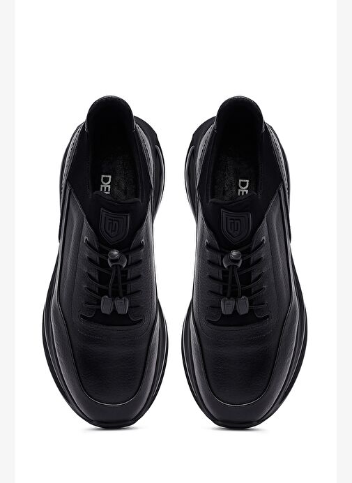 Erkek Siyah Bağcıklı Kalın Tabanlı Deri Casual Sneaker 25WFD6821FT - Görsel 8