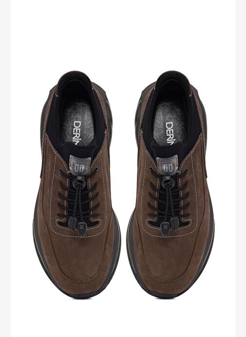 Erkek Vizon Bağcıklı Kalın Tabanlı Nubuk Deri Sneaker 25WFD6821V3 - Görsel 8