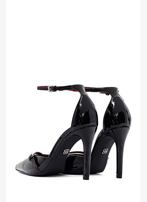 Kadın Siyah Bilekten Tokalı Yüksek İnce Topuklu Rugan Stiletto 25AFD440316 - Görsel 7