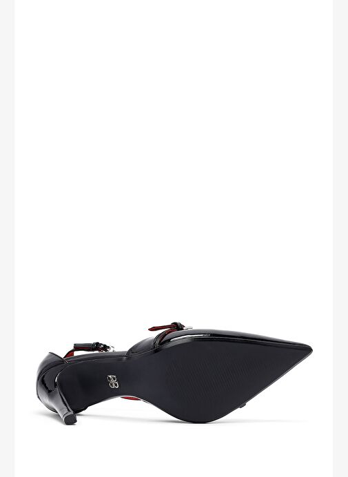 Kadın Siyah Bilekten Tokalı Yüksek İnce Topuklu Rugan Stiletto 25AFD440316 - Görsel 6