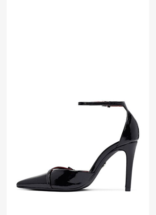 Kadın Siyah Bilekten Tokalı Yüksek İnce Topuklu Rugan Stiletto 25AFD440316 - Görsel 5