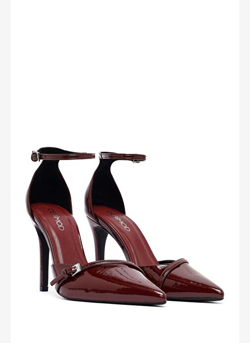 Kadın Bordo Bilekten Tokalı Yüksek İnce Topuklu Rugan Stiletto 25AFD440316 - Görsel 4