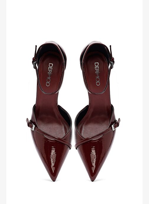 Kadın Bordo Bilekten Tokalı Yüksek İnce Topuklu Rugan Stiletto 25AFD440316 - Görsel 9