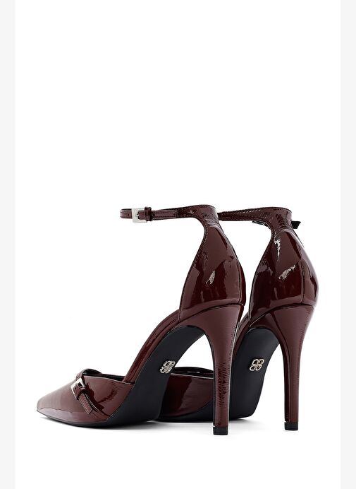 Kadın Bordo Bilekten Tokalı Yüksek İnce Topuklu Rugan Stiletto 25AFD440316 - Görsel 7