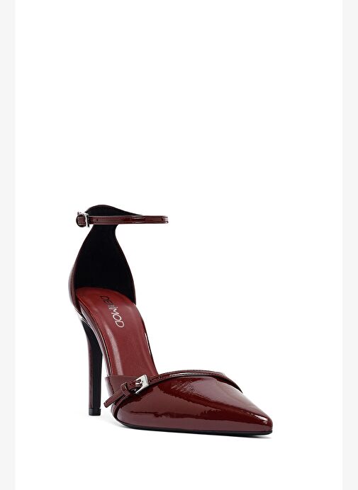 Kadın Bordo Bilekten Tokalı Yüksek İnce Topuklu Rugan Stiletto 25AFD440316 - Görsel 8
