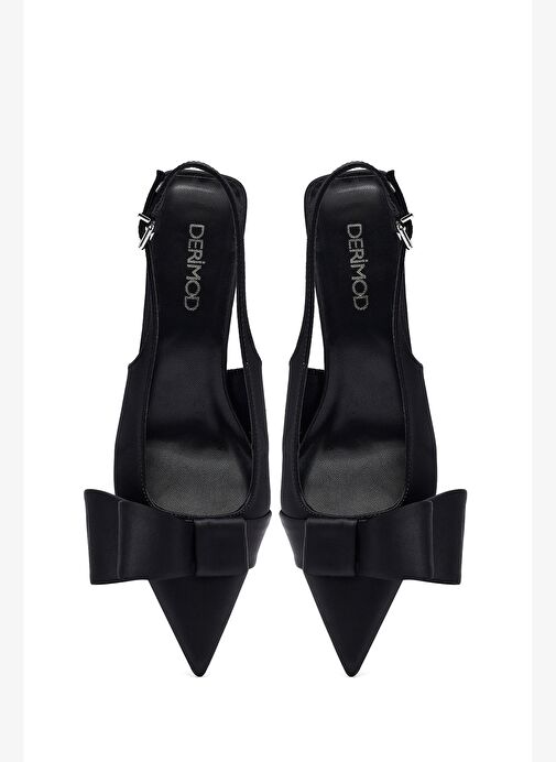 Kadın Siyah Fiyonklu Arkası Açık İnce Topuklu Ayakkabı 25AFD44026F - Görsel 9