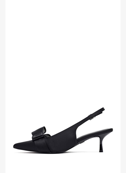 Kadın Siyah Fiyonklu Arkası Açık İnce Topuklu Ayakkabı 25AFD44026F - Görsel 5